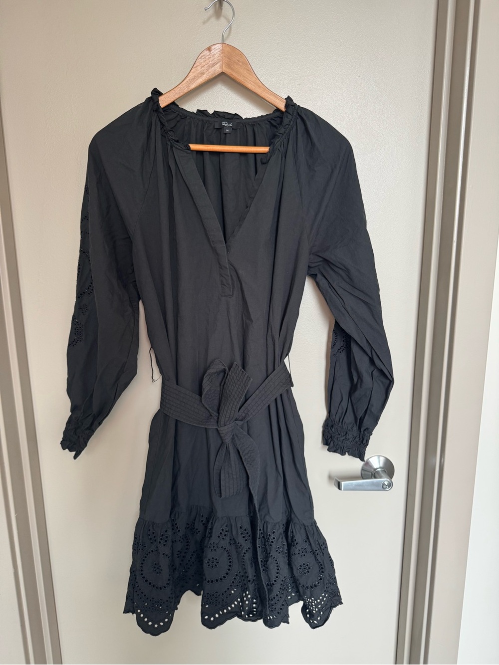 Rails Saylor Embroidered Long-Sleeve Belted Cotton Blend Mini Dress